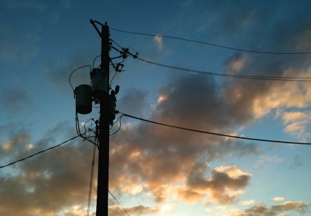 Telephone wires at sunset