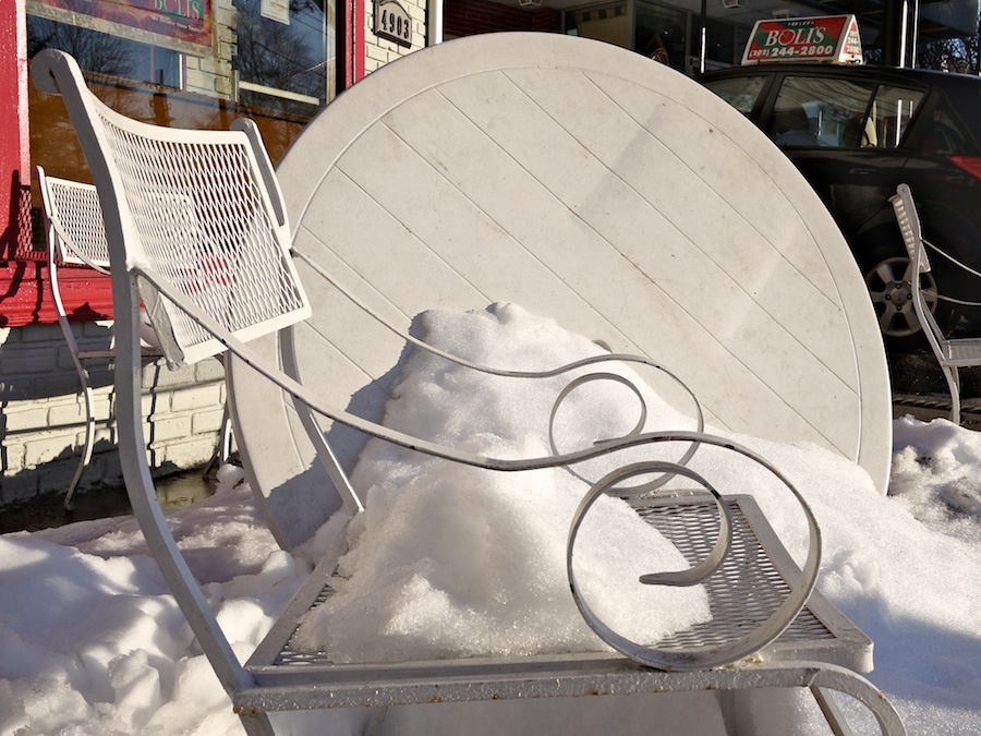 Outdoor furniture in the snow