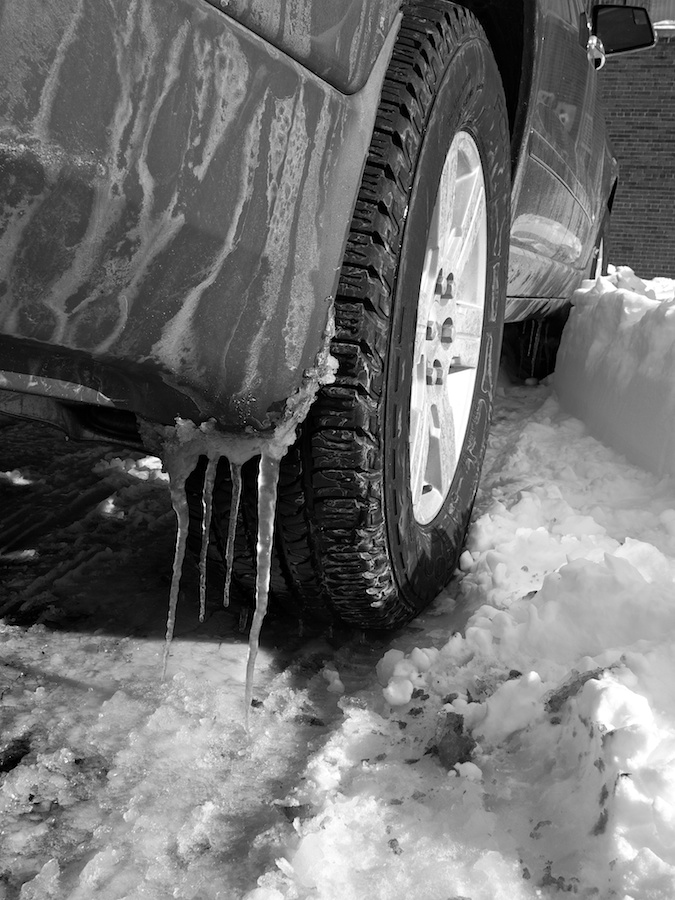 Ice and snow, truck tire.