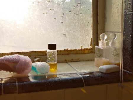 Toiletries on window shelf