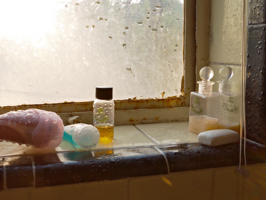 Toiletries on window shelf