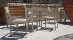 Furniture, person, and art on the courtyard at the Phillips Collection