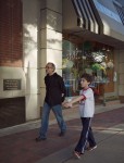 Father and son pedestrians.