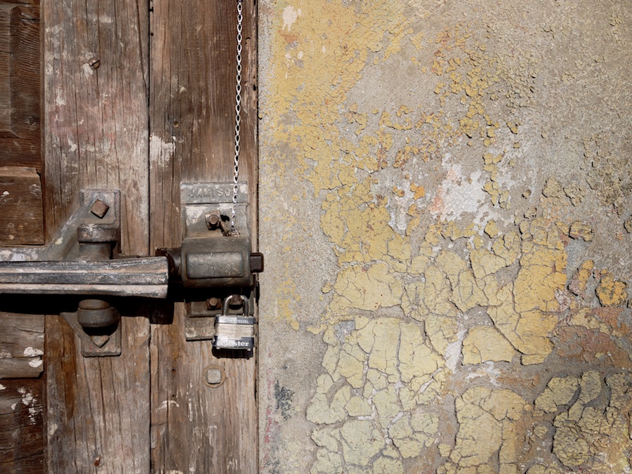 Locked door, peeling paint
