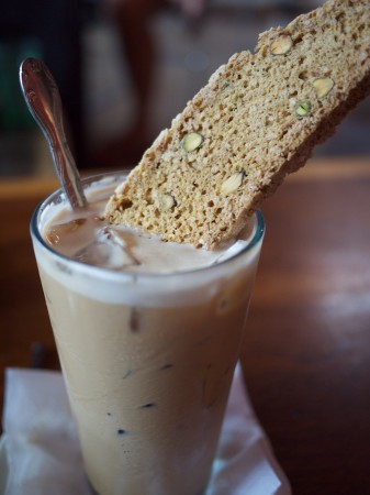 Dip that thang! | Click to view larger. Iced latte with pistachio biscotto at Tryst in Adams Morgan.