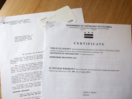Paperwork for Something Beautiful LLC