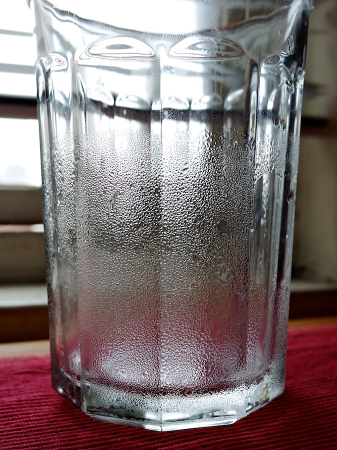 Condensation on drinking glass.