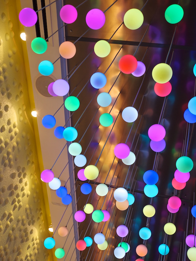 Colorful light fixtures.