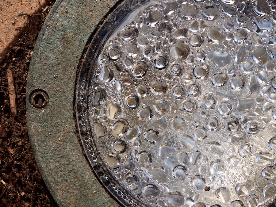 Condensation in a light fixture.