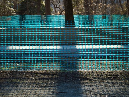 Blue plastic construction netting