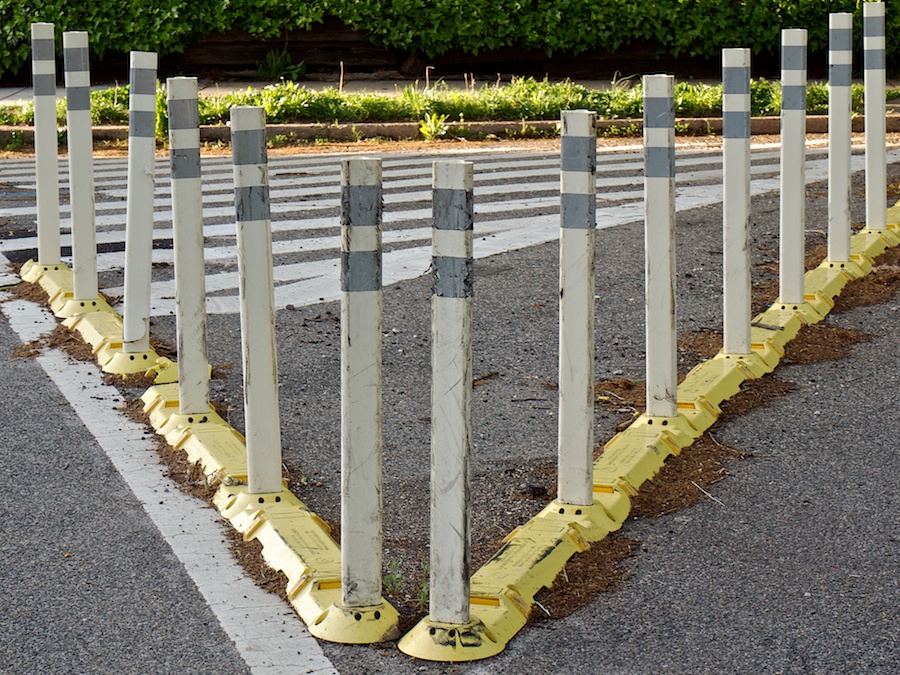 Plastic road stanchions.