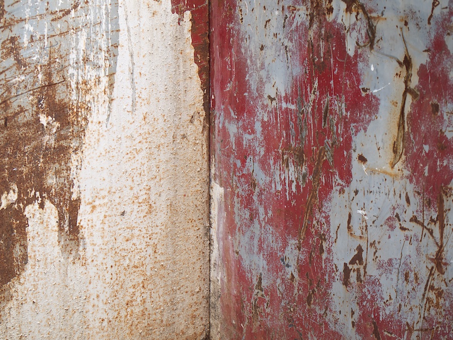 Distressed metal surfaces.
