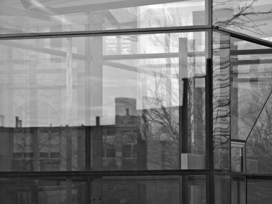 Reflections in glass (b&w)