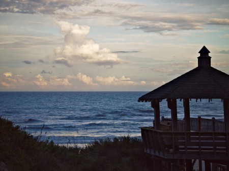 Gazebo, dune, sky, and sea in Corolla, NC