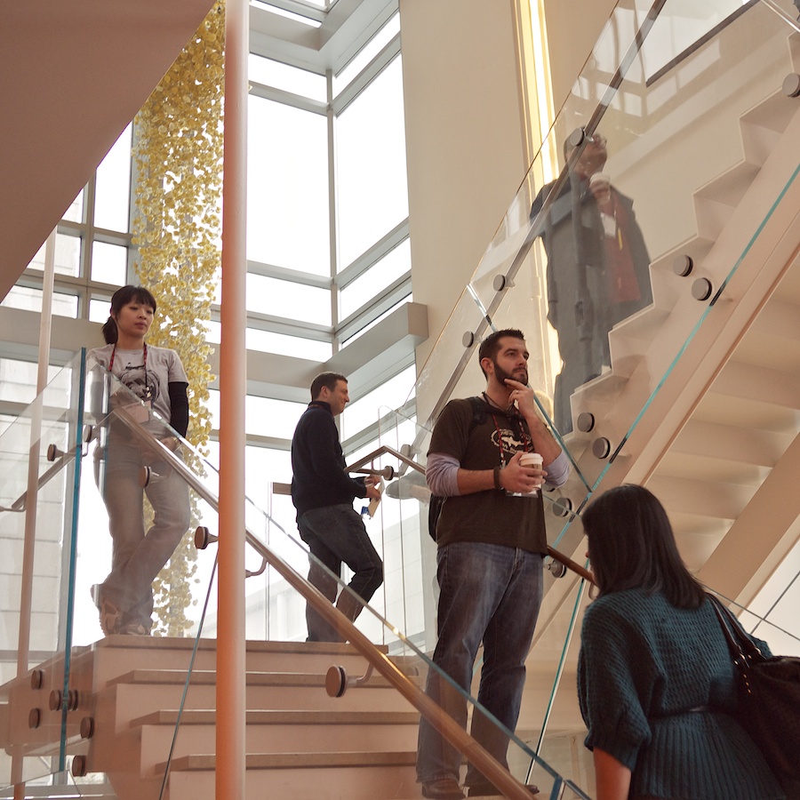Attendees at TEDxMidAtlantic on stairs.