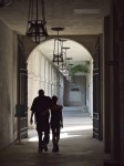 Couple walking through archway